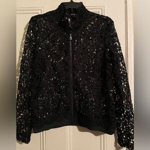 Marina Lace Zip Up Bomber Long Sleeve Jacket - Large